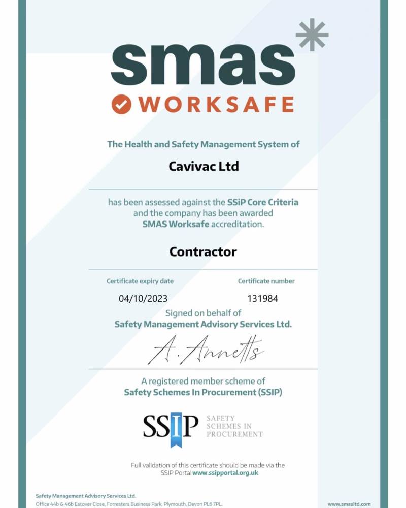 Cavivac failed cavity insulation removal SMAS certificate 2022-2023